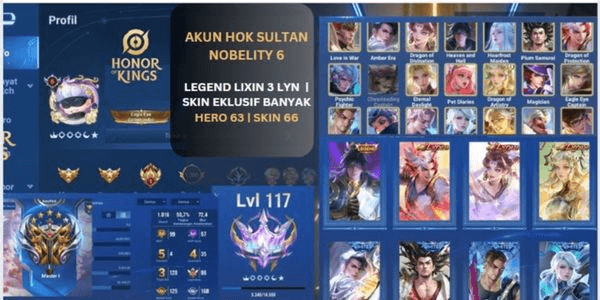 Gambar Product AKUN HOK VIP NOBELITY 6 |  SKIN 83 | HERO 75 | LYN SUNCE LADY SUN, KIC LUNA, LIMITED MUSHASI, KAIZER AMBER, LIMIT DUN GARO | LV 117