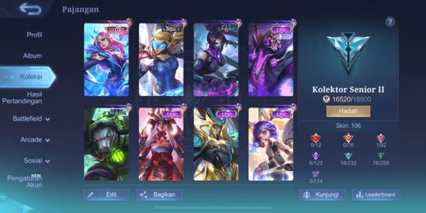 Gambar Product CHEAP ML ACCOUNT HERO 86 SKIN 106 ALL UNBIND EPIC LIMIT 1