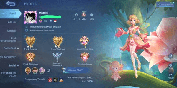 Gambar Product MLBB ACCOUNT, ANGELA CC, RECALL TAS TAS, EMBLEM ALL MAX, EX GLORY, SAFE 100%