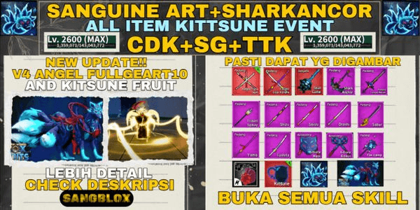 Gambar Product V4 ANGEL FULL GEART10 - SANGUINE ART+SHARKACNHOR+ALL ITEMS KITSUNE EVENT - {LVLMAX}