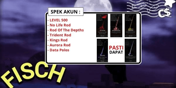 Gambar Product Akun Fisch Level 500 No Life Rod,Rod Of The Depth,Trident Rod