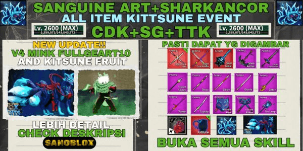 Gambar Product V4 MINK FULL GEART10 - SANGUINE ART+SHARKACNHOR+ALL ITEM KITSUNE EVENT - {LVLMAX}