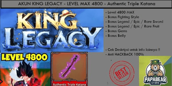 Gambar Product AKUN KING LEGACY - LEVEL MAX - AUTHENTIC TRIPLE KATANA - DATA POLOS