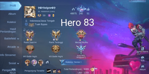 Gambar Product NEW YEAR PROMO Mobile Legends Account Hero83 Skin119 1LB 1CC 17Epic Very Good Secure Warranty Nickname Hiwigow