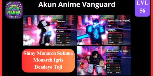 Gambar Product Akun Shiny Monarch Sukuna, Monarch Igris, Toji, VIP, Premium Pass, ETC | Anime Vanguard