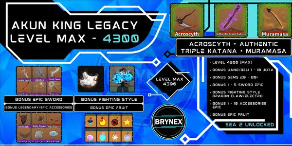 Gambar Product Akun King Legacy Level MAX - Acroscyth + Authentic Triple Katana + Muramasa + Bonus | Roblox