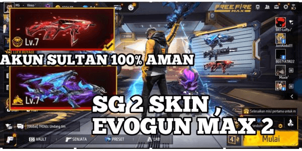 Gambar Product FF SG 2 ACCOUNT SKIN ON, EVOUGUN ON, GUARANTEED ANTI HACK BACK ACCOUNT, TO HB = MONEY BACK from Garena Free Fire 1000% SAFE