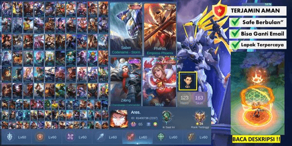 Gambar Product Sultan Account, Legend Saber, Collector Pharsa, Recall Tas tas Api, Old Server, All MAX Emblem, Rare Lemon Emote, 47 Emotes, Cheap and Meriah - 300