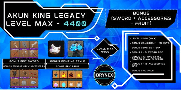Gambar Product Akun King Legacy Level MAX (Bonus Sword + Accessories + Fruit) | ROBLOX