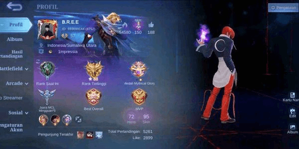 Gambar Product ML Account | Hero 72 Skin 95 + KOF Chou & 4 EPIC & 16 SL & Legend Valir |