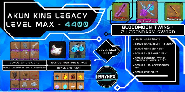 Gambar Product Akun King Legacy Level MAX - Bloodmoon Twins + 2 Legendary Sword + Bonus | Roblox