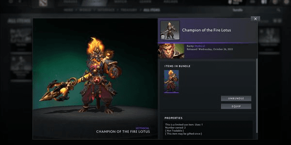 Gambar Product Champion of the Fire Lotus - Monkey King Bundle Set Collector Cache Diretide 2022
