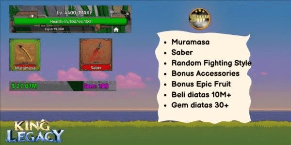 Gambar Product Akun King Legacy Level MAX + Muramasa