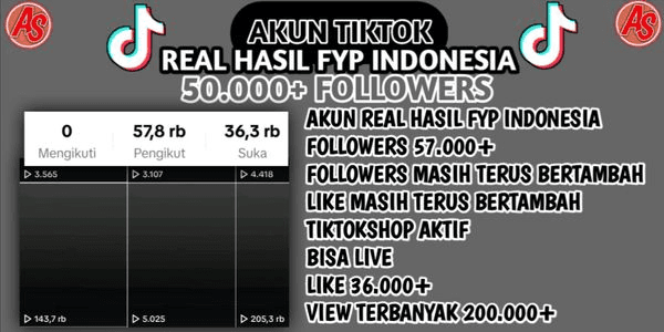 Gambar Product TIKTOK ACCOUNT 50,000 + FOLLOWERS !! LOTS OF LIKES!! REAL INDONESIAN FYP RESULTS!!