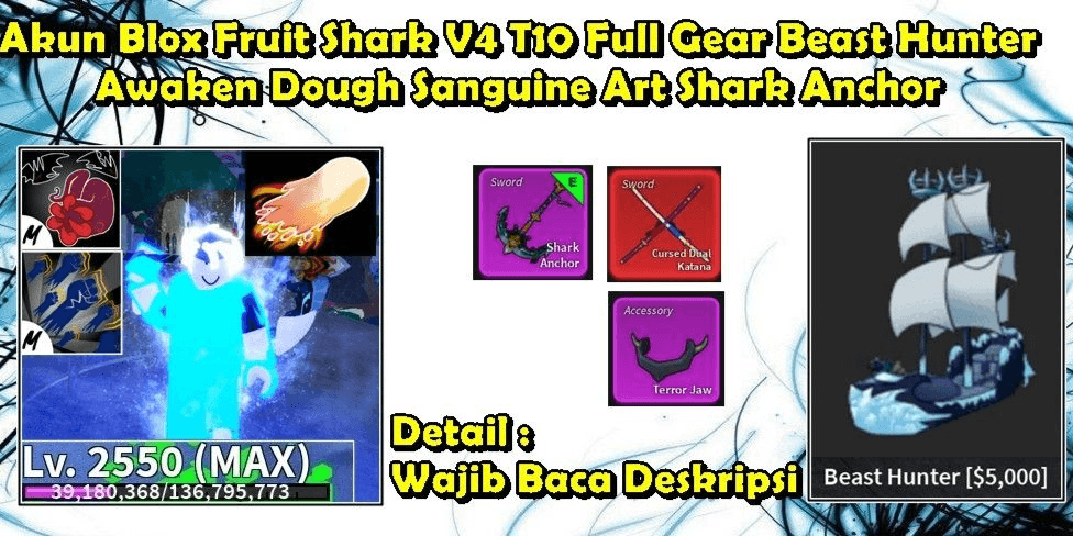 Beli Akun Akun Blox Fruit Beast Hunter Shark V4 T10 Full Gear Level Max ...