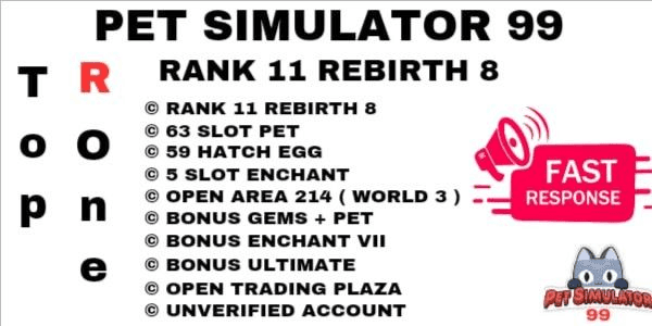Gambar Product Account  Rank 11 - Pet Simulator 99