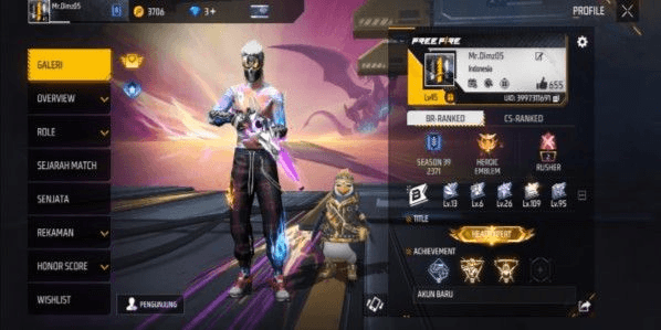 Gambar Product Akun FF 3 evo gun ( Sg2 , Ak47, Mp40 )