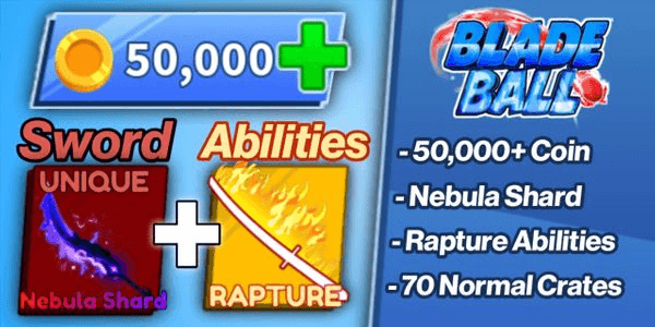 Gambar Product Blade Ball Account 50,000 Coins (1 Unique + Rapture)