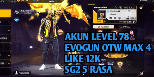 Gambar Product OTW MAX 4, LEVEL 78, LIKE 12K , SG 2 5 RASA  REAL 100% AMAN  BERGARANSI NO TIPU² AKUN BEKAS PRO PLAYER