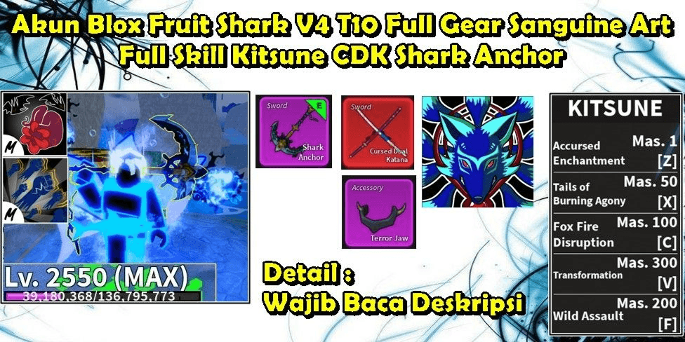 Buy Account Akun Blox Fruit Race Shark V4 T10 Full Gear Level Max
