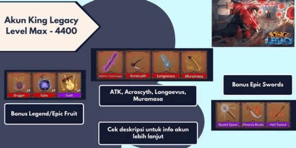 Gambar Product Akun King Legacy Level Max - ATK + Acroscyth + Longaevus + Muramasa + Bonus