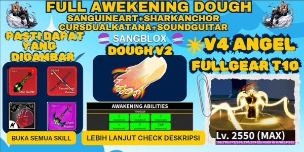 Gambar Product V4 ANGEL FULLGEART10 - FULL AWAKENG DOUGH+SANGUINE ART+SHARKANCHOR+CDK+SG - LVLMAX(2550) OPEN ALL SKILLS