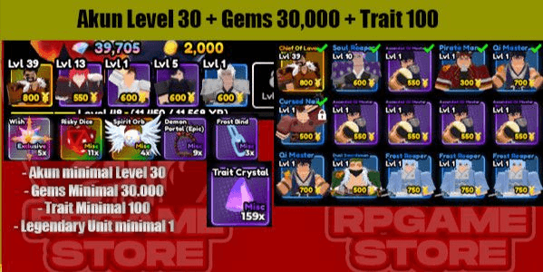 Gambar Product Account Lvl 30 + 30k Gems + 100 Traits + 1 Legendary (Plain Data)