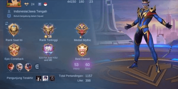 Gambar Product CHEAP MOBILE LEGENDS ACCOUNT GG STAR CHOU,ROGER DAWNING (HERO) BRUNO EPIC/BLAZING CLAUDE LB/LIGHTBORN HARITH
