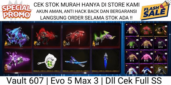 Gambar Product #A23 Akun FF Vault 607 | Evo 5 Max 3 | Dll !!`