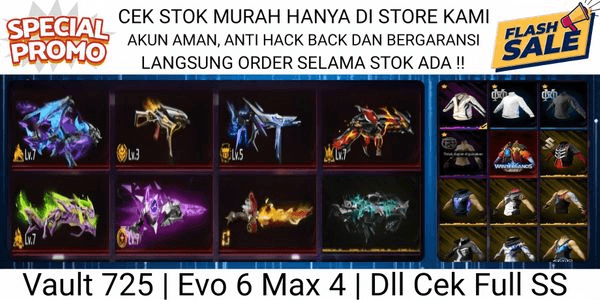 Gambar Product #A20 Akun FF Vault 725 | Evo 6 Max 4 | Dll !!`