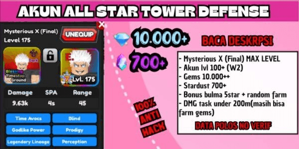 Gambar Product akun starter MAX GOJO 7STAR | all star tower defense | akun astd | akun all star tower defense | MAX mysterious x(final)