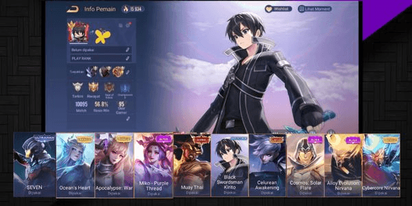 Gambar Product Akun S2 - Prime Collab Kirito {Hero 111, Skin 249} ex. Conqueror