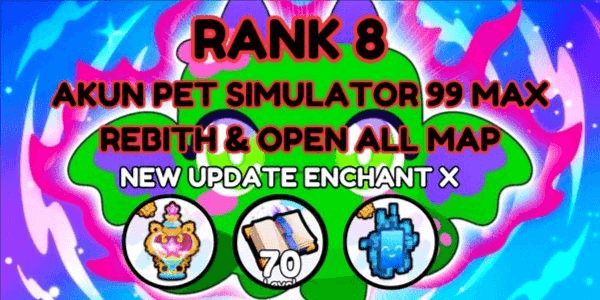 Gambar Product Akun Pet Simulator 99 (PS99) Max Rabith & Max All Map (Rank 8)