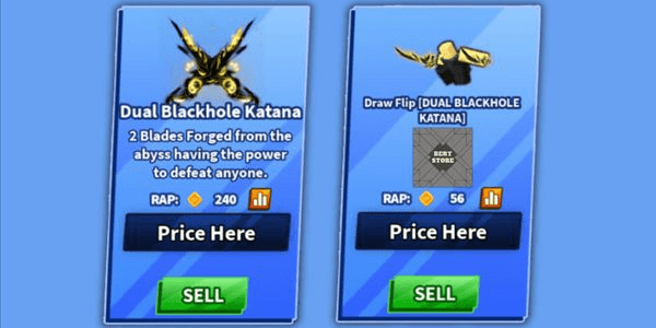 Gambar Product Dual Blackhole Katana + Emote | Blade Ball Limited Sword