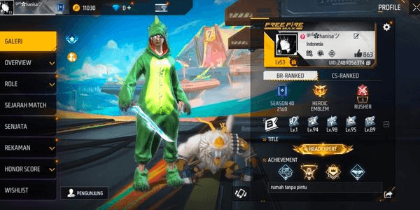 Gambar Product AKUN FF FREE FIRE MURAH VAULT 121+, SKIN SENJATA 123, DINO IJO, AK47 EVO LVL 4, THOMPSON EVO LVL 1, KATANA WAVES