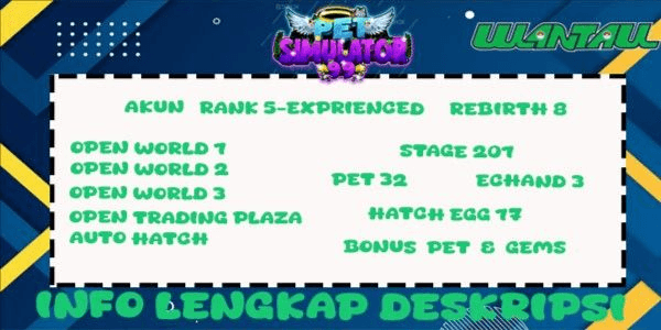 Gambar Product Akun Rank 5 Exprienced (Rebirth 8) - Pet Simulator 99