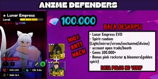 Gambar Product anime defenders account SECRET Lunar empress(EVO) + 100000 gems + open booth & trade | unverified | instant | AD