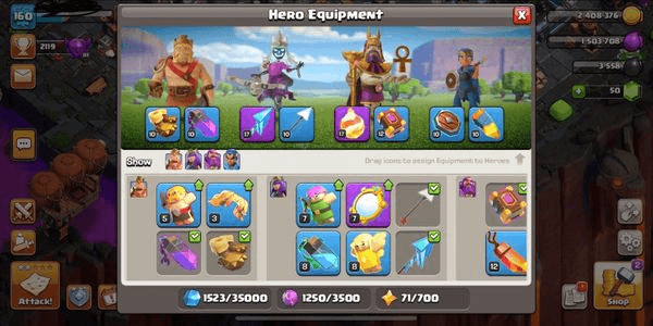 Gambar Product TH 14 HERO BERSKIN&SKILL ~PERTAHANAN SANGAT BAGUS DAN PASUKAN BAGUS~HERO LEVEL BK 42 AQ 65 GW 42 RC 9~PERGANTIAN NAMA menggunakan 1000 gems