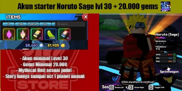 Gambar Product Noruto Sage Starter Account Lvl 30 + 20k Gems (Plain Data)