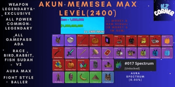 Gambar Product Akun Meme Sea Level Max(1B Money & 1M Gem)