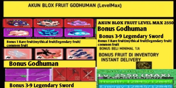 Gambar Product BLOX FRUIT GODHUMAN ACCOUNT LEVEL MAX LOTS OF BONUSES