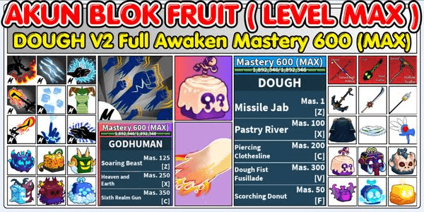 Gambar Product DOUGH V2 FULL AWAKEN Mastery 600 (MAX) + Godhuman Mastery 600 (MAX)
