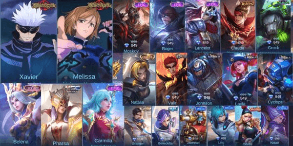 Gambar Product akun mobile legends murah 2 Skin JJk gojo xavir & melisa