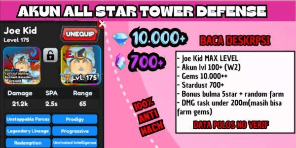 Gambar Product akun starter MAX Joe kid In History 7STAR | all star tower defense | akun astd | akun all star tower defense | MAX Johnny Joestar