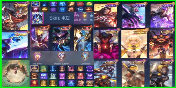 Gambar Product Akun Sultan Gacor Skin •402• MEWAH ( 5 COLLECTOR META + 3 ABYYS + 3 LEGEND DLL ) WR Mayan & Efek Recall GG .