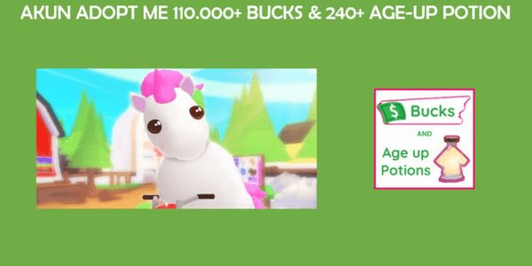 Gambar Product Adopt Me Account 110,000 Bucks & 240 Age-up Potion