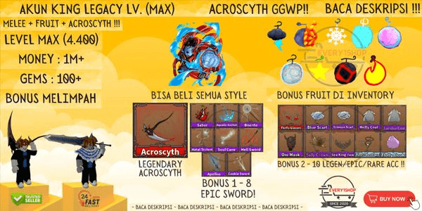 Gambar Product King Legacy Account Lvl MAX - ACROSCYTH + Bonus | Legendary Sword