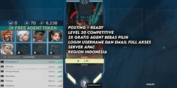 Gambar Product Account Starter Level 20 Valorant, Smurf, Ready for Competitive Valo