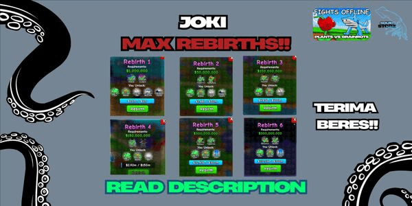 Gambar Product Joki Max Rebirths [Plants Vs Brainrots]