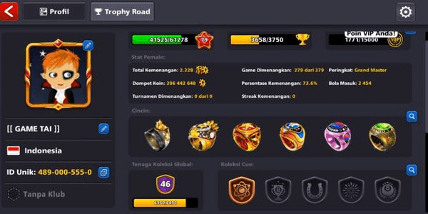 Gambar Product #23 Account 8BP Level 79 + 1 Cue MAX + Coins 200M + 2 Cue Legend + CCP 46